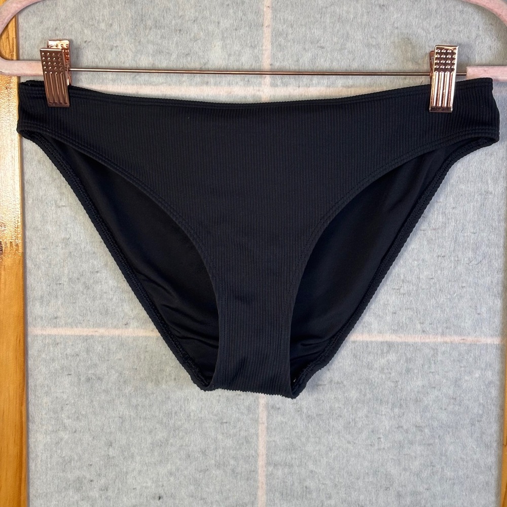 Aerie Bikini Bottom Womens Medium Black Ribbed Low Rise Swimwear